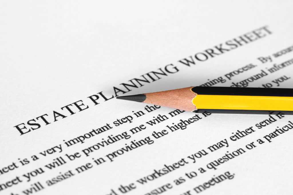Estate planning worksheet for writing a will