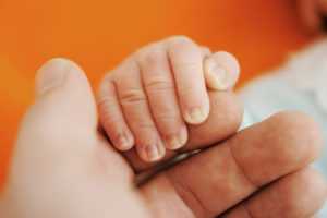 Newborn baby hand with parent hand during child support modification case